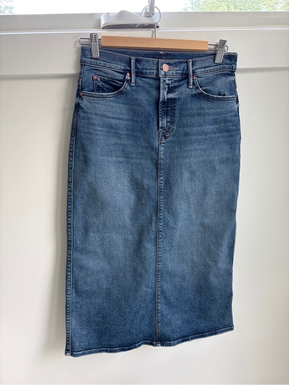 MOTHER Women's Jeans Skirt in Medium Blue Denim SZ 27